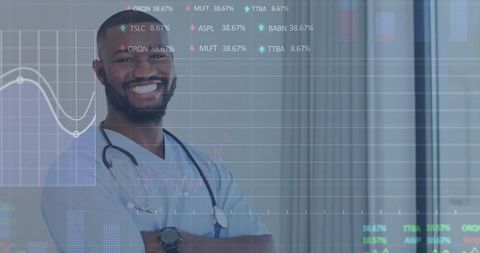 Smiling Doctor Analyzing Data in Modern Medical Office