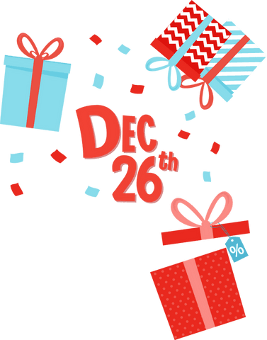 Vibrant Dec 26th Boxed Gifts and Confetti Transparent Celebration Graphic