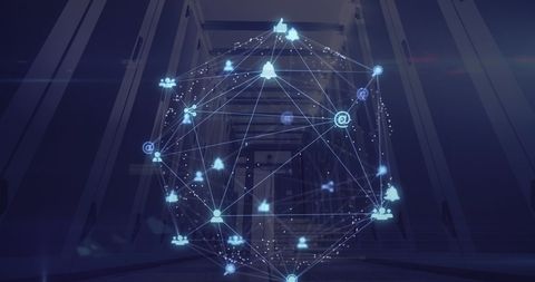 Digital Networking Globe with Icons in Data Center - Download Free Stock Images Pikwizard.com