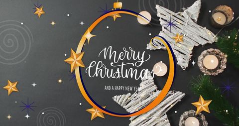 Festive Merry Christmas Greeting with Star Decorations