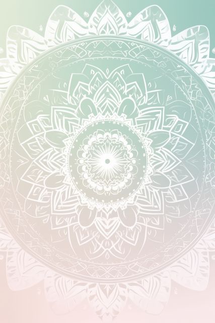 White mandala design on blue and pink background, created using generative ai technology. Colour, pattern, design, symbol and spirituality concept digitally generated image.