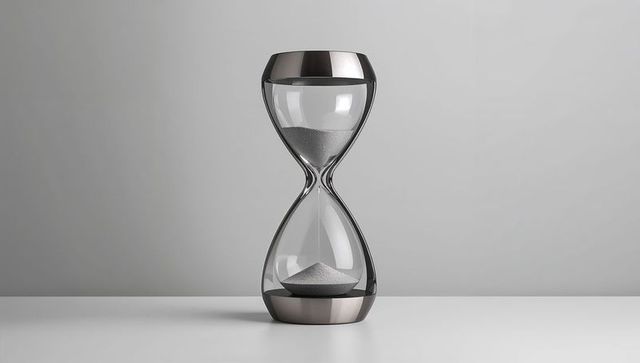 Modern hourglass with flowing sand in minimalist setting
