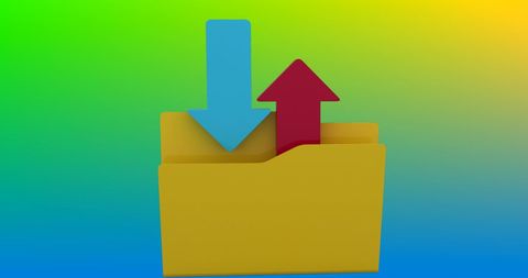 Cloud storage folder with upload and download arrows