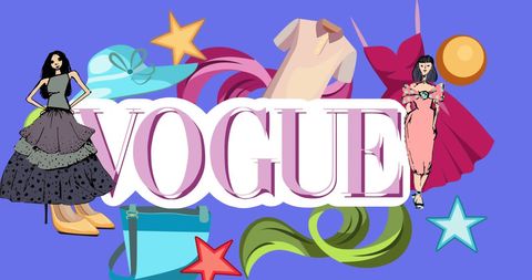 Vibrant fashion illustration with stylish models and accessories