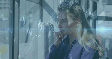 Businesswoman Reflecting Analyzing Financial Data