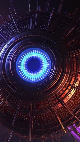 Pulsing Reactor Core Rotating Rings in Futuristic Energy Chamber Vertical Video Opener