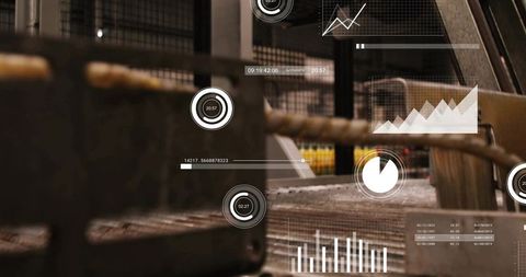 Industrial grated walkway featuring rusted metal, thick rope and hud data overlays