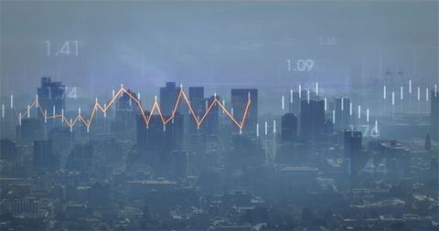 Financial Graphs Overlapping Cityscape Depicting Global Business