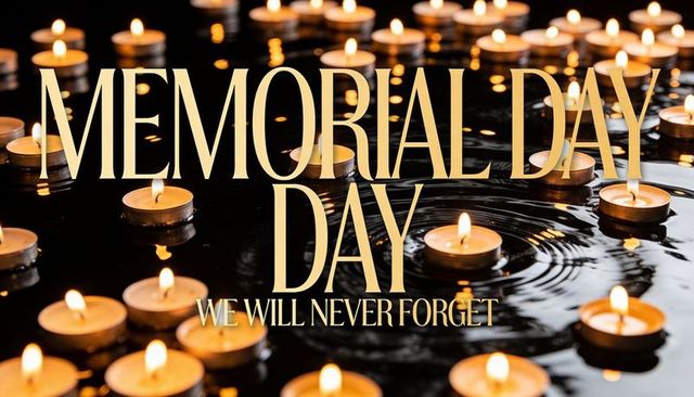 Memorial day candlelight vigil floating tealights over dark water reflective ripples