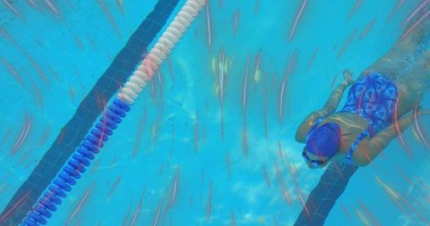 Female Swimmer in Action Underwater Focus on Lane Divider