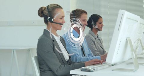 Customer service team engaged in digital network communication