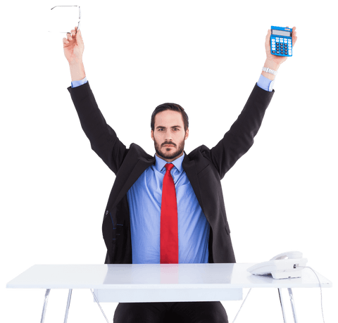 confident businessman holding calculator and glasses transparent background - Download Free Stock Videos Pikwizard.com