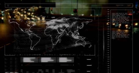 Futuristic interface overlaying night city traffic