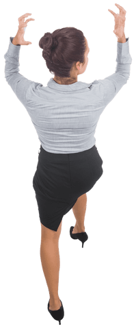 Businesswoman Raising Arms on Transparent Background