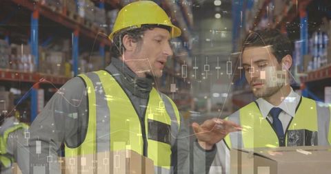 Warehouse Workers Analyzing Logistic Strategies Amidst Data Overlay - Download Free Stock Images Pikwizard.com