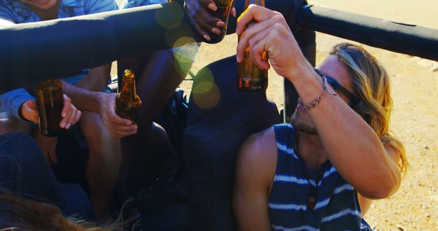 Friends Enjoying Road Trip with Drinks in Convertible - Download Free Stock Images Pikwizard.com