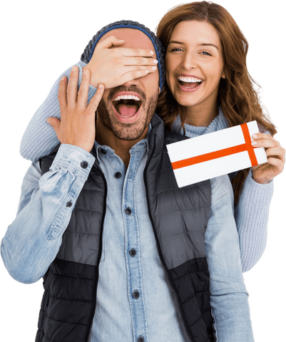 Couple Sharing Surprise Gift Transparent Moment of Joy