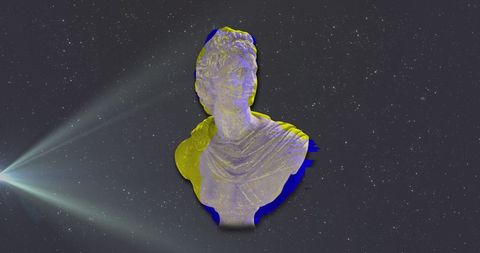 Classical bust with digital interference and light effects