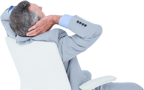 Senior Businessman Relaxing in Transparent Office Chair