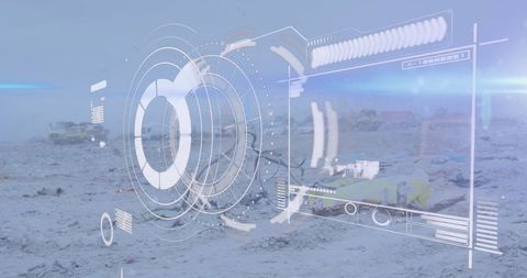 Digital interface over polluted landfill with lens flare