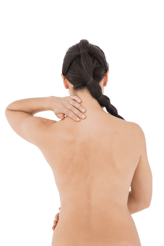Transparent Pain Relief Concept with Woman Touching Neck