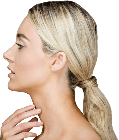 Profile of woman with blonde hair and transparent background