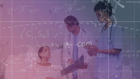 Doctors Analyzing x-ray Surrounded by Mathematical Equations