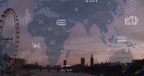 Global Data Processing Over London City Skyline