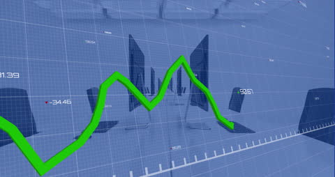 Rising Financial Graph Display Against Data Background