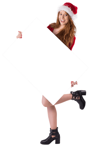 festive woman with santa hat holding blank poster on transparent background - Download Free Stock Videos Pikwizard.com