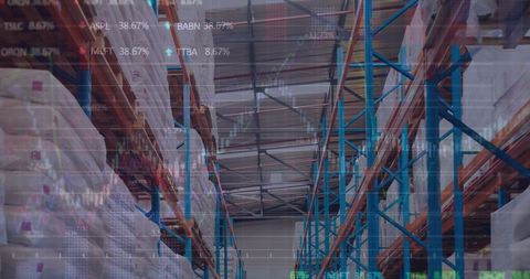 Financial Data Overlay in Expansive Empty Warehouse - Download Free Stock Images Pikwizard.com