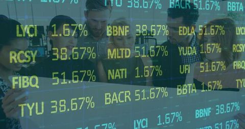 Business Team Analyzing Financial Data with Stock Monitoring