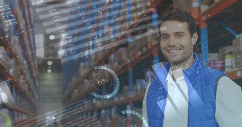 Warehouse Inventory Management with Digital Analytics Overlay - Download Free Stock Images Pikwizard.com