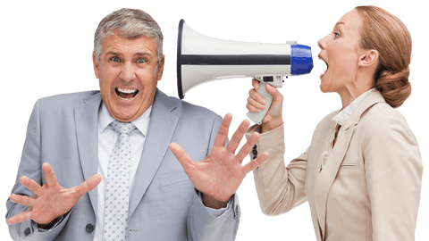 Transparent Businesswoman Yelling With Megaphone at Colleague - Download Free Stock Videos Pikwizard.com
