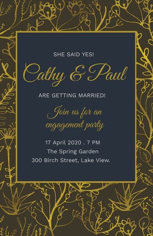 Elegant Engagement Party Invitation with Gold Botanical Design - Download Free Stock Templates Pikwizard.com