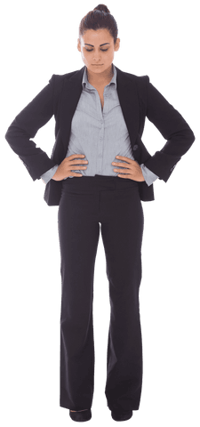 Serious Businesswoman Looking Down on Transparent Background