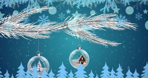 Winter Wonderland: Frosty Branches and Festive Ornaments with Snowfall