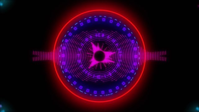 This colorful digital animation features vibrant circles and shapes against a black background. The futuristic neon design is perfect for technology presentations, modern art projects, or video backgrounds. Ideal for creative professionals looking to add a dynamic visual element to their work.