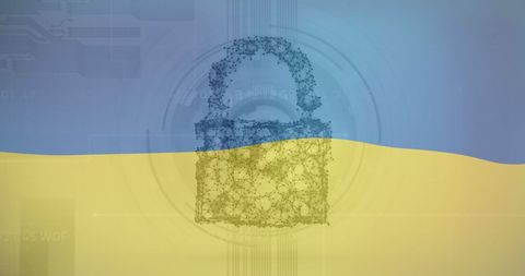 Digital Security with Ukrainian Flag Background Concept