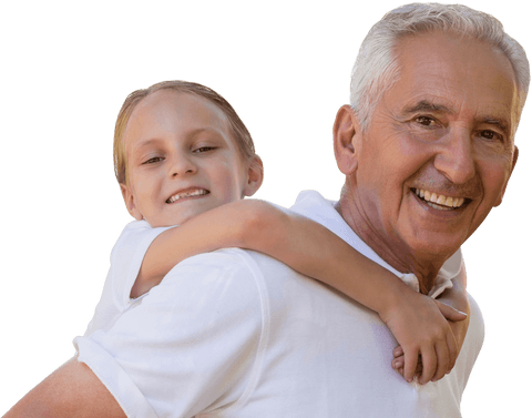 Transparent Cheerful Grandfather Giving Piggyback Ride to Grandchild
