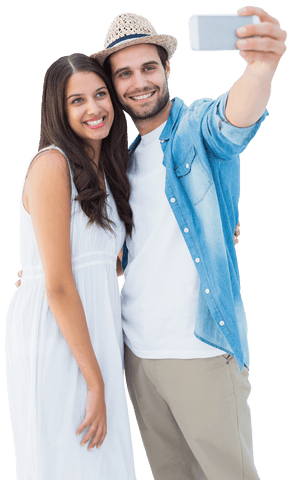Happy Couple Taking Selfie in Transparent Background