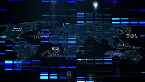 Animated Digital World Map with Financial Data Overlay