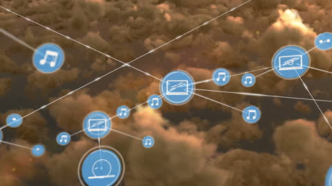 Global Digital Connectivity Icons Overlaying Clouds