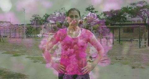 Confident Woman Posing in Outdoor Fitness Park