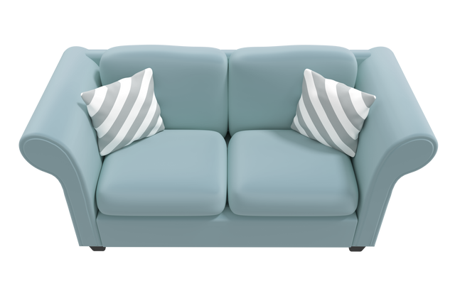 High Angle View of Light Blue Empty Sofa with Striped Cushions on Transparent Background - Download Free Stock Videos Pikwizard.com