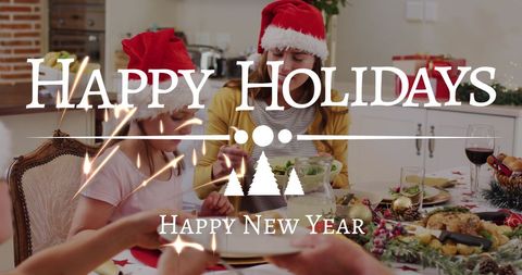 Festive Family Holiday Celebration with Santa Hats - Download Free Stock Images Pikwizard.com