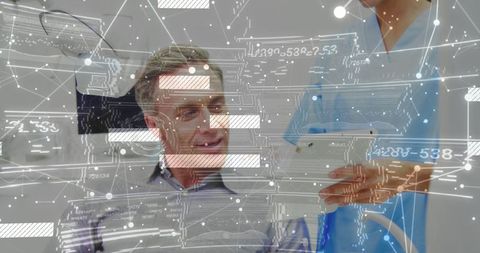 Modern Healthcare Practitioners Using Tablet with Digital Overlay Elements