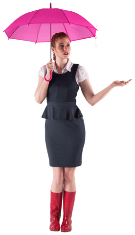 Businesswoman with Pink Umbrella on Transparent Background