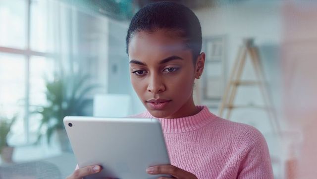 Focused Professional Woman Using Tablet in Office Setting