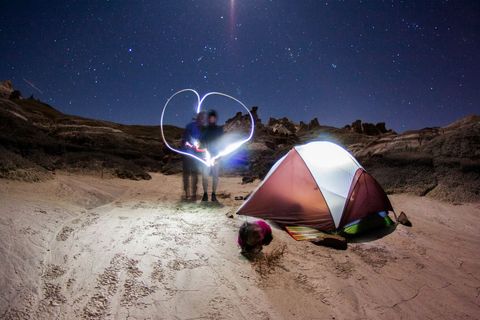 Couple Enjoying Night Camping Under Starry Sky